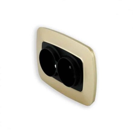 Розетка подвійна без заземлення чорний-золото ELA