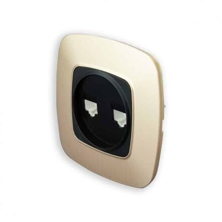 Розетка подвійна комп'ютерна чорний-золото ELA