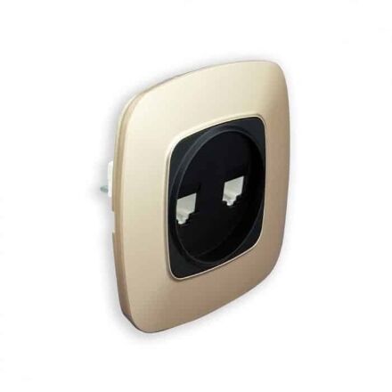 Розетка подвійна комп'ютерна чорний-золото ELA