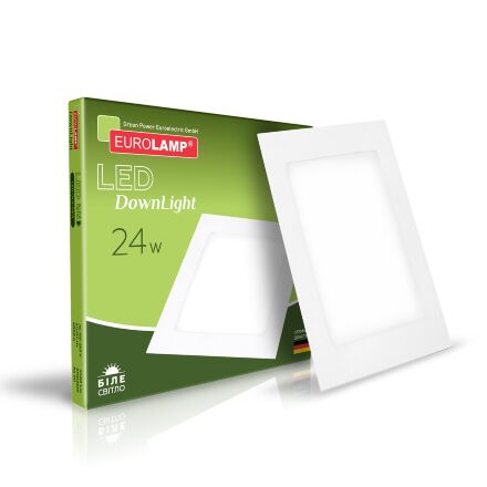 Світлодіодний світильник EUROLAMP квадратний Downlight 24W 4000K