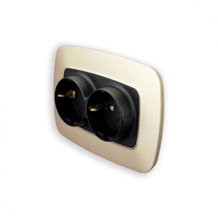 Розетка подвійна з заземленням чорний-золото ELA
