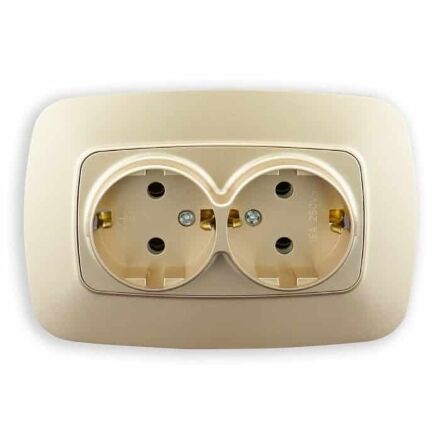 Розетка подвійна з заземленням золото ELA
