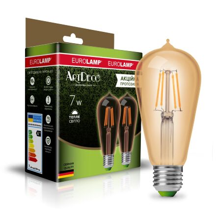 Промо-набір EUROLAMP LED Лампа філамент ST64 7W E27 2700K (deco)