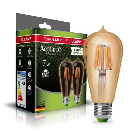 Промо-набір EUROLAMP LED Лампа філамент ST64 7W E27 4000K (deco)