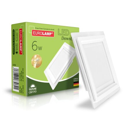 Світильник стельовий EUROLAMP LED Glass Downlight 6W 500 Lm 3000K квадратний