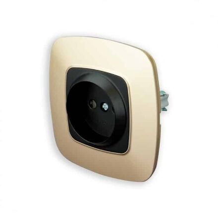 Розетка одинарна без заземленням чорний-золото ELA