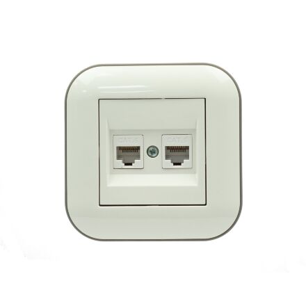 Розетка комп'ютерна двійна (CAT6) LOFT біла+сіра