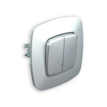 Вимикач 2-клавішний з підсвіткою срібло ELA