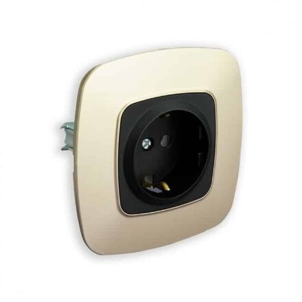 Розетка одинарна з заземленням чорний-золото ELA