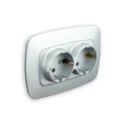 Розетка подвійна з заземленням срібло ELA