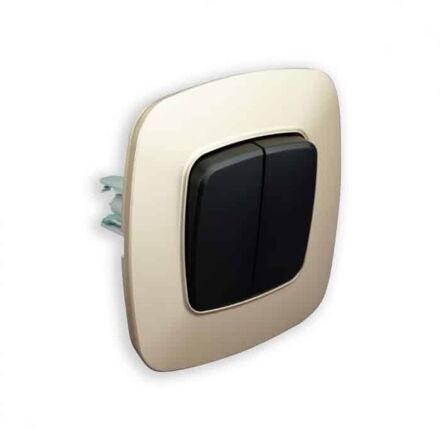 Вимикач 2-клавішний чорний-золото ELA