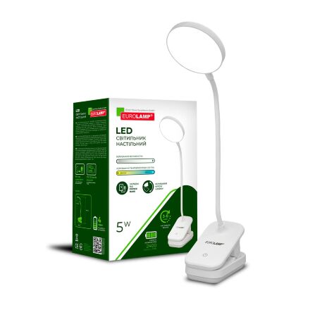 Настільна лампа Eurolamp з акумулятором на прищіпці 5W 400Lm 2800-6500K Type-C+Battery 2400mAh