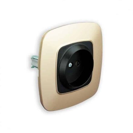 Розетка одинарна без заземленням чорний-золото ELA