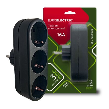 Мережевий трійник із заземленням Euroelectric X3 16А чорний