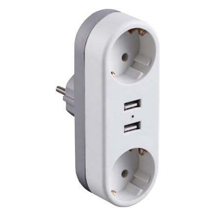 Мережевий двійник із заземленням Euroelectric X2 16 A 2 х USB біло-сірий
