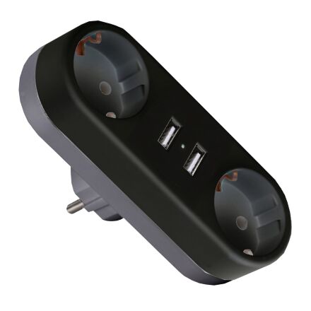Мережевий двійник із заземленням Euroelectric X2 16 A 2 х USB чорний