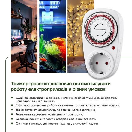 Таймер-розетка Euroelectric (16A/3680W) механічний добовий 24Н White