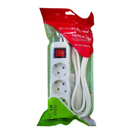 Мережевий фільтр-подовжувач Euroelectric Х3, 10А, 2 м білий