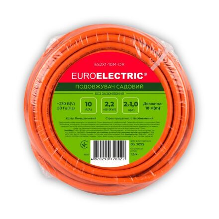 Подовжувач садовий Euroelectric ПВС 2x1 без заземлення 1 гніздо помаранчевий 10 м