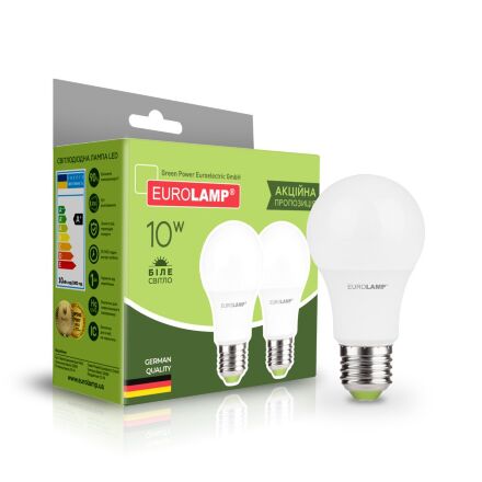 Промо-набір EUROLAMP LED A60 10W E27 4000K 220V акція 1+1