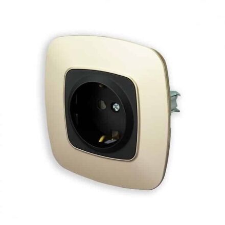 Розетка одинарна з заземленням чорний-золото ELA