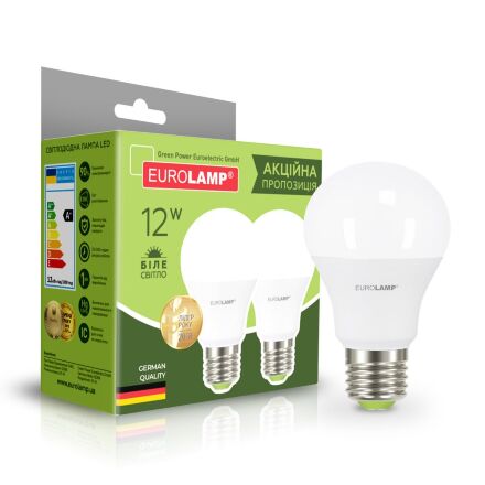 Промо-набір EUROLAMP LED A60 12W E27 4000K 220V акція 1+1