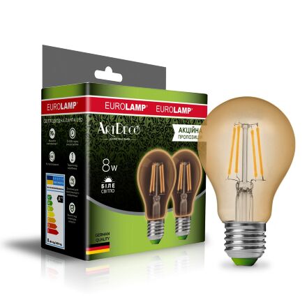 Філаментна лампа EUROLAMP LED А60 800 Lm E27 4000K 2шт