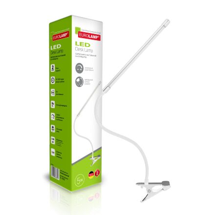 Настільна лампа EUROLAMP LED 5W 200 Lm 6500K на кліпсі білий