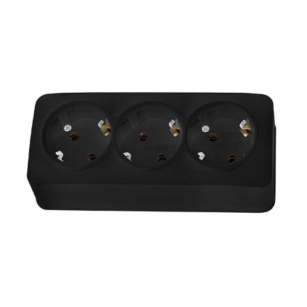 Розетка потрійна з заземленням чорна EVA