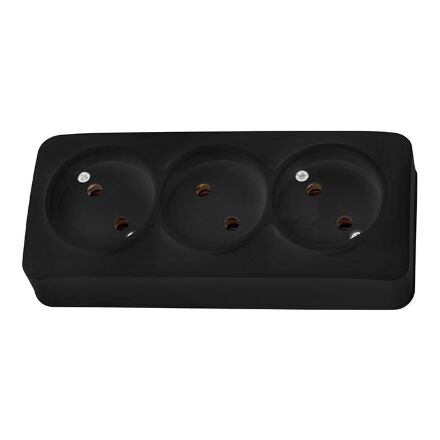 Розетка потрійна без заземлення чорна EVA