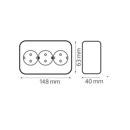 Розетка потрійна без заземлення чорна EVA
