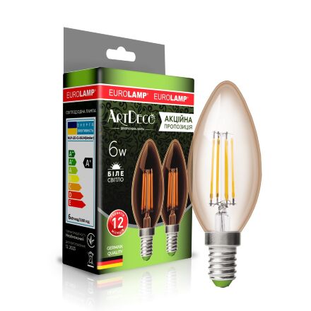 Філаментна лампа EUROLAMP LED CL 6W 620 Lm E14 4000K deco 2шт