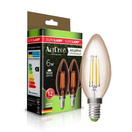 Філаментна лампа EUROLAMP LED CL 6W 620 Lm E14 3000K deco 2шт