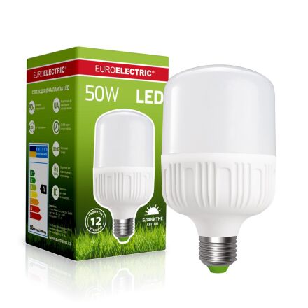 Високопотужна світлодіодна лампа EUROELECTRIC Plastic 50W E40 6500K 220V