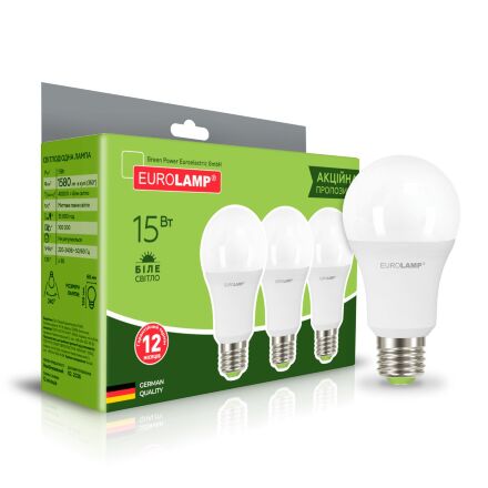 Світлодіодна лампа Eurolamp LED A60 15W 1375 Lm E27 4000K