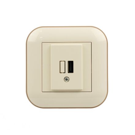 Розетка 1-USB LOFT кремова+крафтова